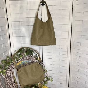 PAIR (2) Bags  by JOY.  Faux leather large shoulder bag & a cross body. Green